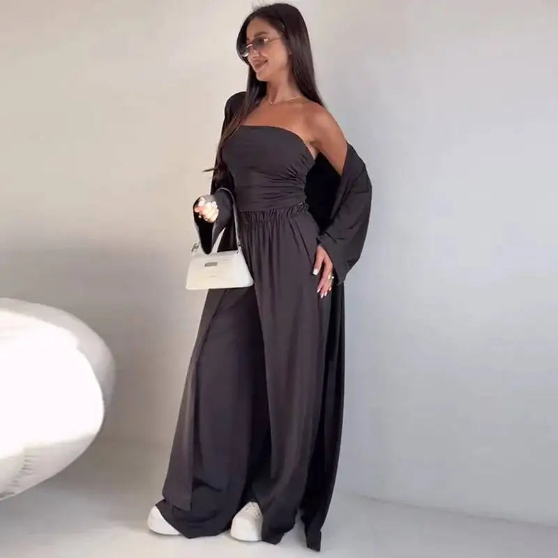 סט - סטרפלס, מכנסיים וקרדיגן מקסי - סלין
